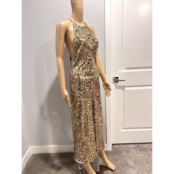 ZARA WOMEN SS24 MEDIUM FOIL ANIMAL PRINT MIDI HALTER GOLD DRESS 1165/164/035 - Picture 9 of 17